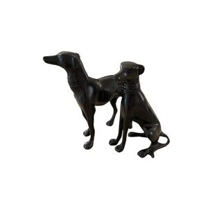 Pair Art Deco Bronze GREYHOUND WHIPPET Dogs Figurines